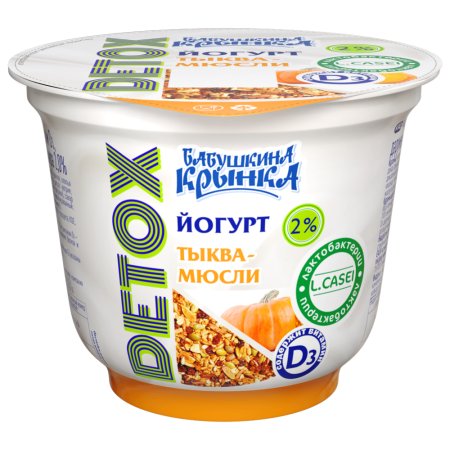 Йогурт «Тыква-мюсли» с пробиотиком и витамином D3, 2.0%, 230 г