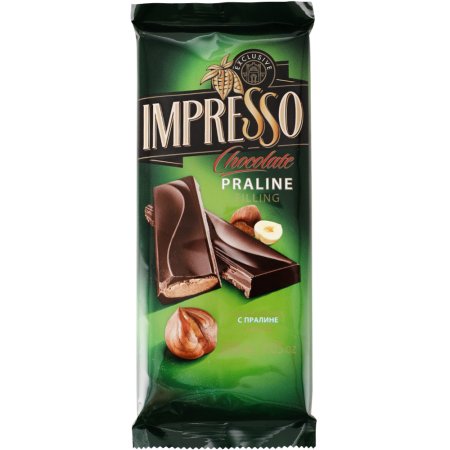 Шоколад «Impresso» горький, с начинкой пралине, 200 г.