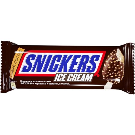 Мороженое молочное эскимо «Snickers» с карамелью и арахисом, в глазури, 65 г