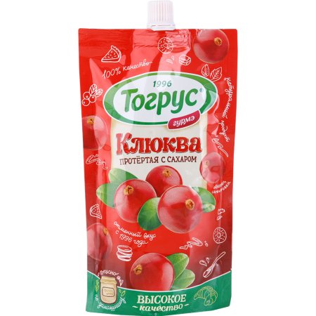 Ягода протертая «Тогрус» клюква с сахаром, 250 г.