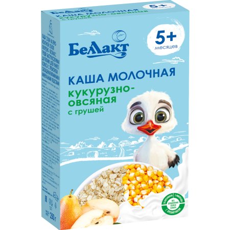 Каша молочная, зерновая «Беллакт» кукурузно-овсяная, с грушей, 250 г