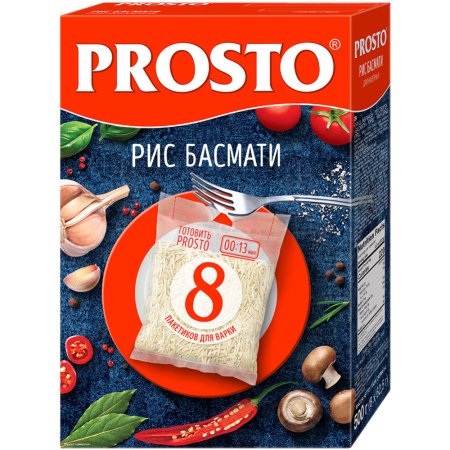 Рис «Prosto» басмати длиннозерный, очищенный, 8х62.5 г.