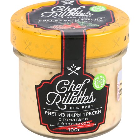 Риет из икры трески «Chef Rillettes» c томатами и базиликом, 100 г.