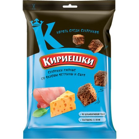 Сухарики соленые «Кириешки» со вкусом ветчины и сыра, 100 г.