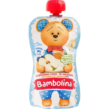 Пюре фруктовое «Bambolina» яблоко, творог со сливками, 180 г
