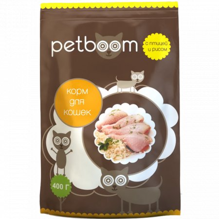 Корм для кошек «Petboom» с птицей и рисом, 400 г.