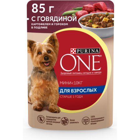 Корм для собак «Purina One» Мини, говядина, картофель, горох 85 г