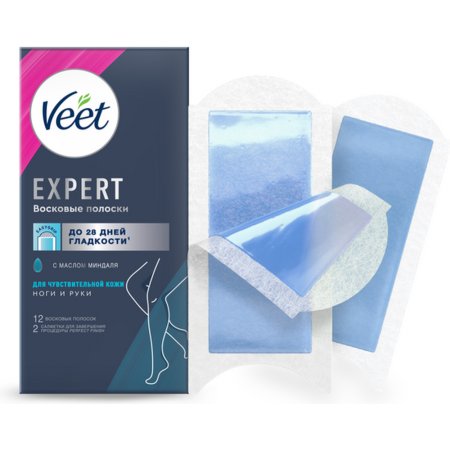 Полоски восковые «Veet Expert» для чувствительной кожи, 12 шт