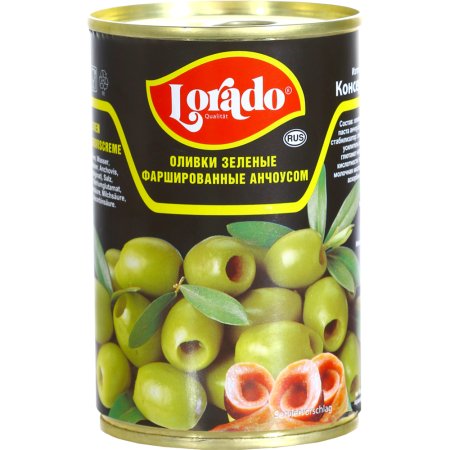 Оливки зеленые «Lorado» фаршированные анчоусом, 300 г.