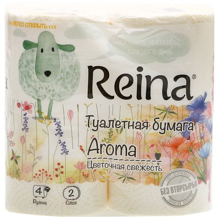 Туалетная бумага «Reina Aroma» цветочная свежесть, 4 рулона.