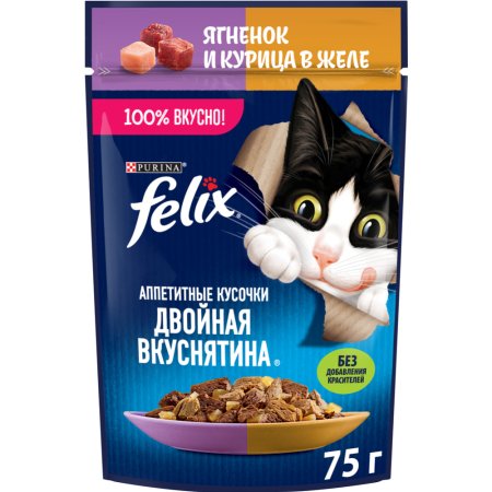 Корм для кошек «Felix» с ягненком и курицей в желе, 75 г