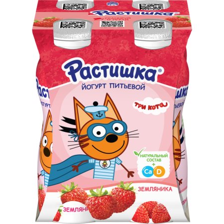 Йогурт питьевой «Растишка» земляника, 1.6 %, 4х90 г