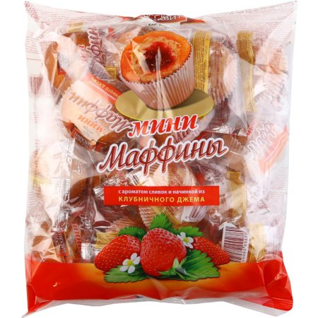 Мини-маффины «Русский бисквит» с ароматом сливок и клубничным джемом, 465 г