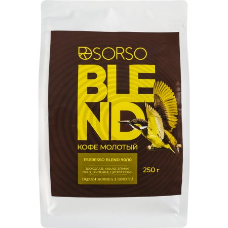 Кофе молотый «Sorso» 90% арабика и 10% робуста, Espresso Blend, 250 г