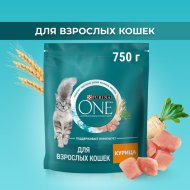 Корм сухой для взрослых кошек «Purina One» курица и злаки, 750 г.