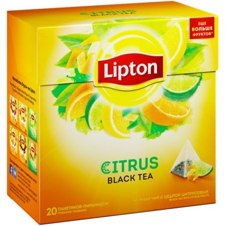 Чай чёрный «Lipton» цитрус, 20 пакетиков.