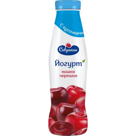 Питьевой йогурт «Савушкин» вишня-черешня, 2%, 415 г.