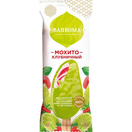 Мороженое «Bahroma» клубника-мохито во фруктовой глазури, 75г