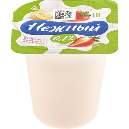 Продукт йогуртный «Нежный» лёгкий с бананом и клубникой, 0.1%, 95 г.