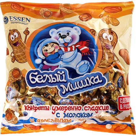 Конфеты «Essen» белый мишка, с дробленым арахисом, 1 кг