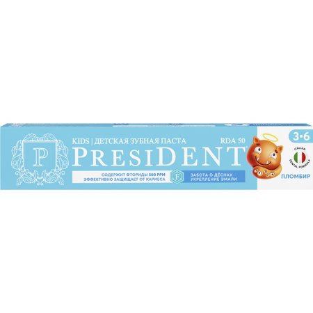 Паста зубная «President» детская, пломбир, 3-6, 70 г