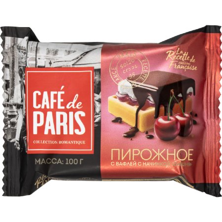 Пирожное «Cafe de Paris» с творогом и вафлей, вишня, 23%, 100 г
