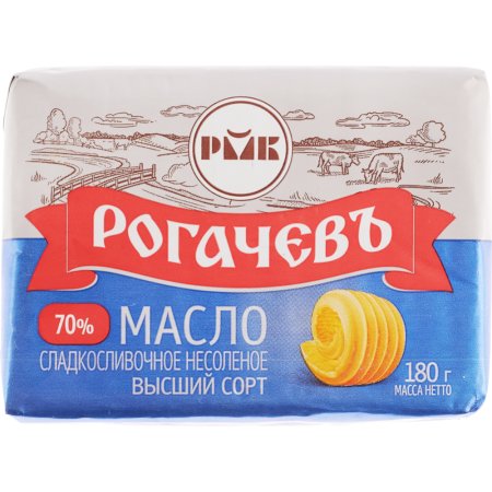 Масло сладкосливочное «Рогачевъ» 70%, несоленое, 180 г