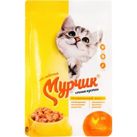 Корм для кошек «Мурчик» с курицей в соусе, 35х75 г