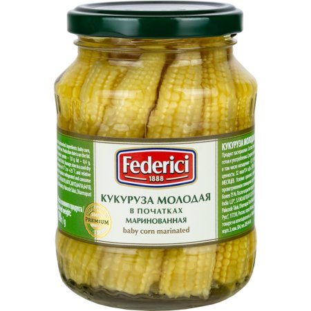 Кукуруза «Federici» молодая, в початках, маринованная, 340 г