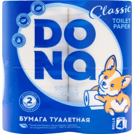 Туалетная бумага «Dona» Classic, двухслойная, 4 рулона