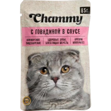 Корм для кошек «Chammy» говядина в соусе, 85 г