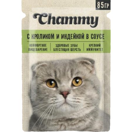 Корм для кошек «Chammy» кролик, индейка в соусе, 85 г