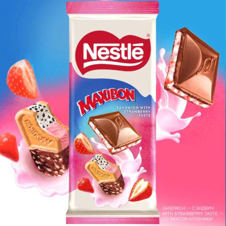 Молочный шоколад «Nestle» Maxibon, со вкусом клубники и печеньем, 80 г