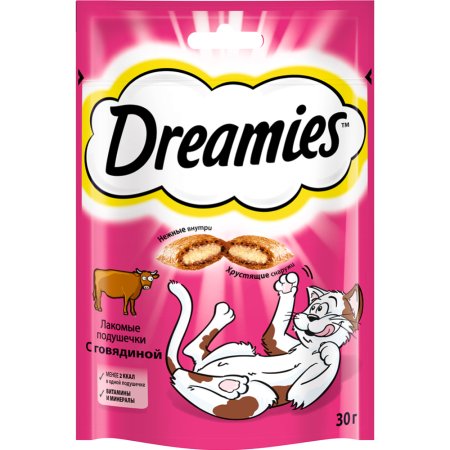 Лакомство «Dreamies» для взрослых кошек с говядиной, 30 г.