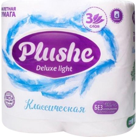 Бумага туалетная «Plushe» Deluxe Light, Классическая, 3 слоя, 4 рулона